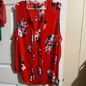 red floral blouse